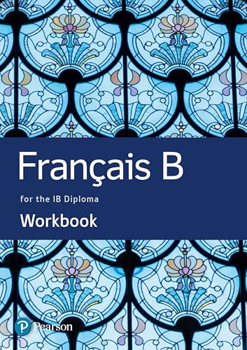 “Français B” workbook cover with blue and floral stained-glass design.