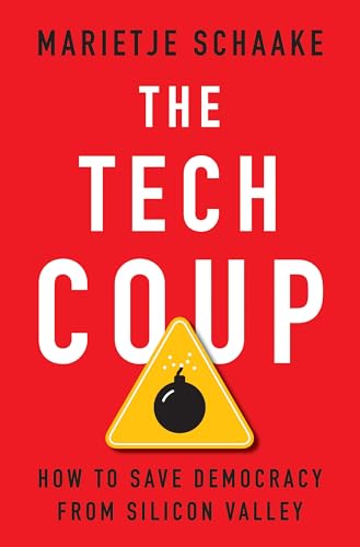 Red book cover with white title "The Tech Coup" and bomb symbol.