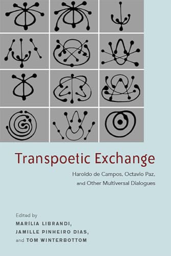 Book cover: abstract black line designs on gray, red title "Transpoetic Exchange".
