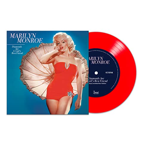Marilyn Monroe vinyl record cover and bright red record disc.