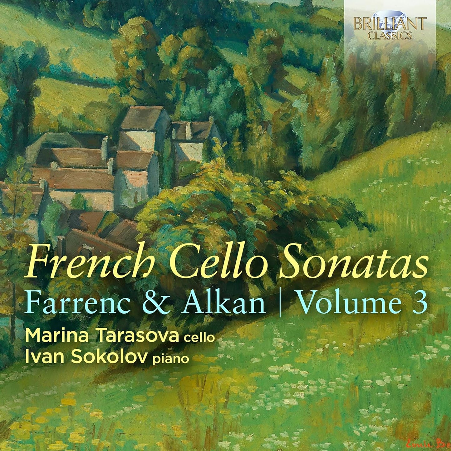 CD cover with a painting of a village and text: "French Cello Sonatas Vol. 3".