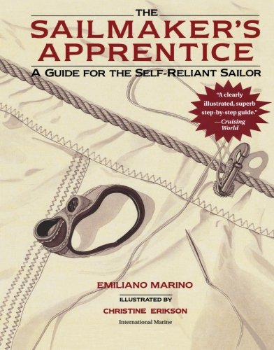 Book cover: "Sailmaker's Apprentice" with sailing tools and rope illustration.