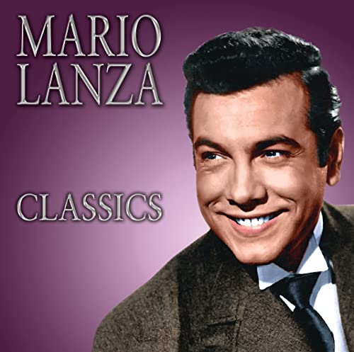 Mario Lanza smiling on a purple background with the text Mario Lanza Classics.