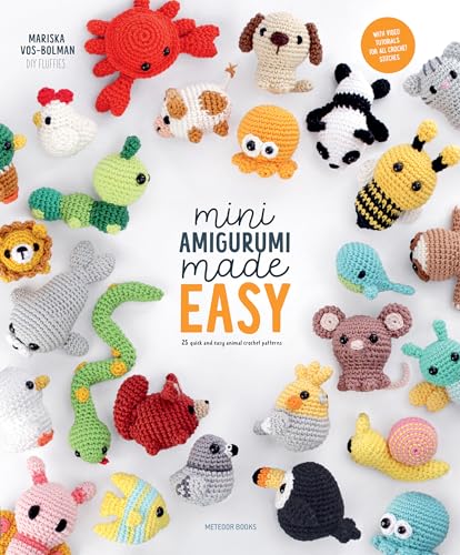 Book cover featuring many small, colorful crocheted animal figures arranged around the central title.