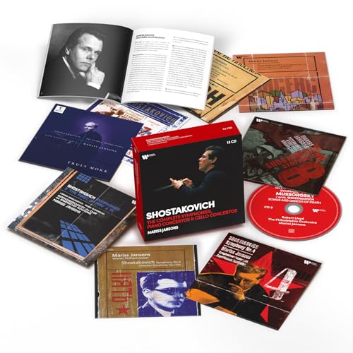 Red CD box set of Shostakovich symphonies with conductor Mariss Jansons.