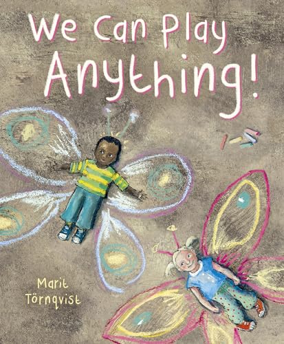 Children drawn as butterflies with chalk on a textured ground.
