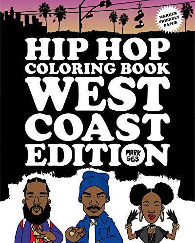 Cover of "Hip Hop Coloring Book West Coast Edition" with cartoon rappers.