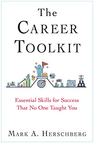 Book cover: "The Career Toolkit" with illustration of people and goals.