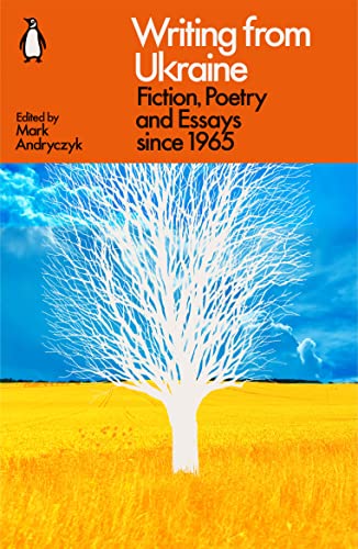 Book cover: āWriting from Ukraineā with a white tree on a blue sky.