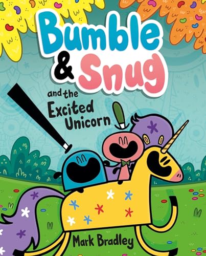 Book cover featuring Bumble, Snug, and a golden unicorn in a field.