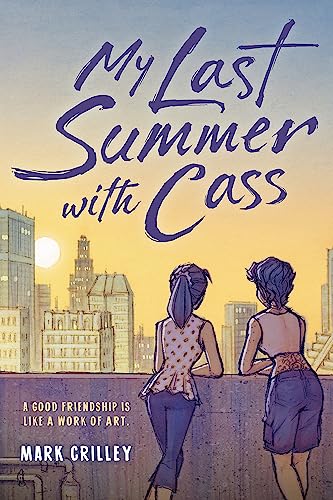 Book cover: two women overlooking a city skyline at sunset.