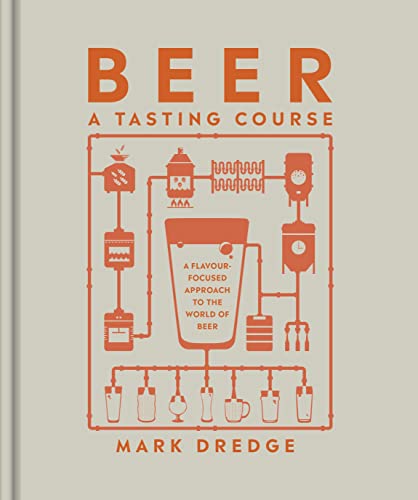 Book cover for "Beer A Tasting Course" with illustrated beer brewing diagram.