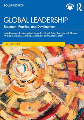 Book cover: “Global Leadership” fourth edition, with abstract orange and red art.