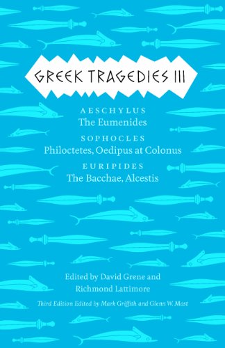 Book cover: “Greek Tragedies III” with blue fish pattern.