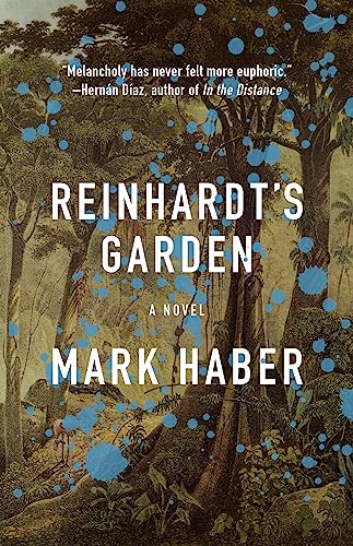 Book cover: “Reinhardt’s Garden” with a forest scene and blue circles.