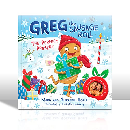 Children’s book cover featuring a smiling sausage roll character with a gift.