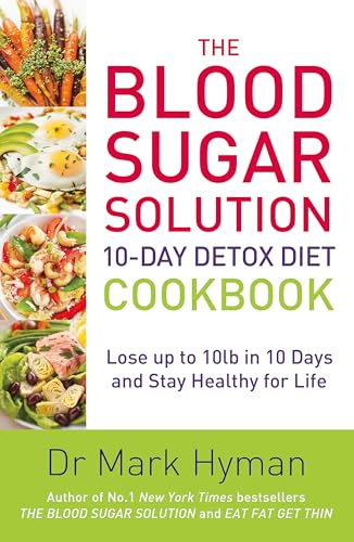 Cookbook cover with colorful food images and red text: "The Blood Sugar Solution".