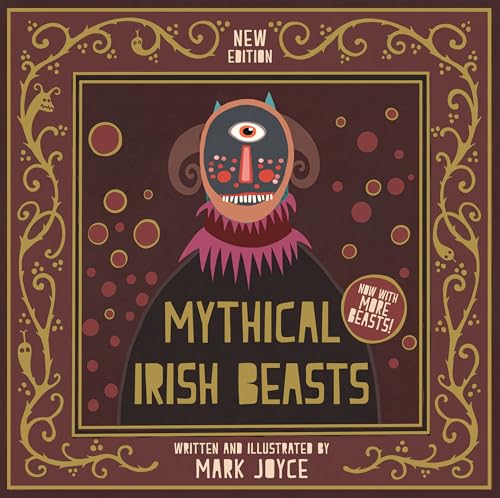 Book cover: illustrated, dark-toned face with one eye and “Mythical Irish Beasts.”