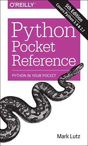 Purple "Python Pocket Reference" book cover with a coiled snake image.