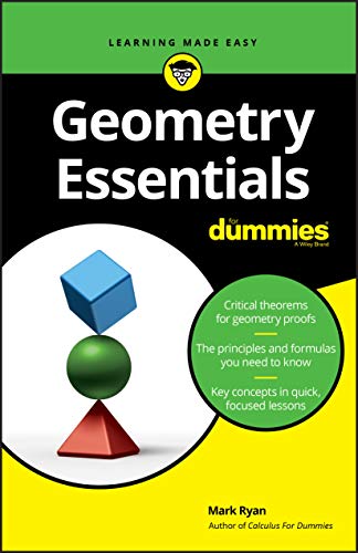 Book cover: "Geometry Essentials For Dummies" with stacked 3D shapes.