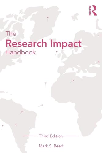 Book cover: “The Research Impact Handbook” with a world map background.