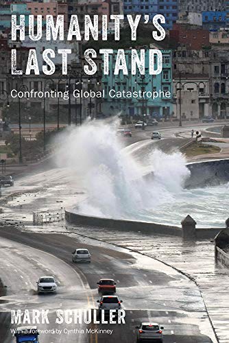 Book cover depicting a large wave crashing near a coastal city street.
