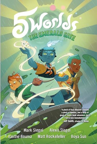 Three characters with magical powers stand in the rain on the book cover.