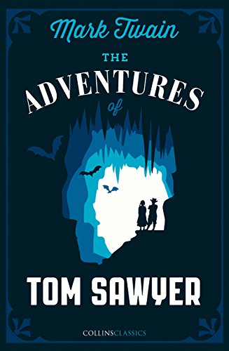 Book cover for "The Adventures of Tom Sawyer" with silhouetted figures.