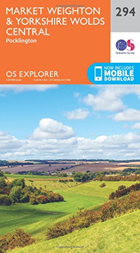 Orange and red Ordnance Survey Explorer map of Market Weighton and Yorkshire Wolds.