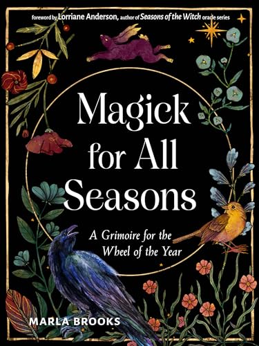 Book cover with floral design, bird illustrations, and title “Magick for All Seasons.”