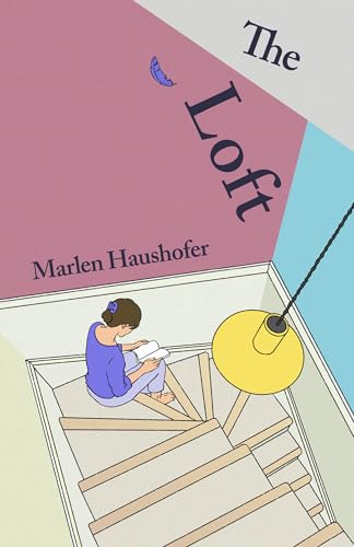 Book cover: "The Loft" with illustration of a woman reading on stairs.
