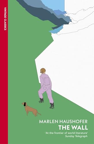 Book cover: a person and dog walk toward a large white wall.