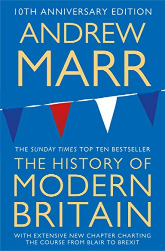Book cover: "A History of Modern Britain" by Andrew Marr, blue and white.