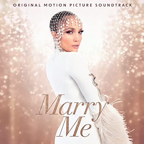 “Marry Me” soundtrack CD cover featuring Jennifer Lopez in a white dress.
