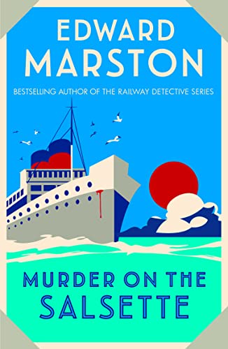 Book cover: ocean liner, red sun, and title “Murder on the Salsette.”
