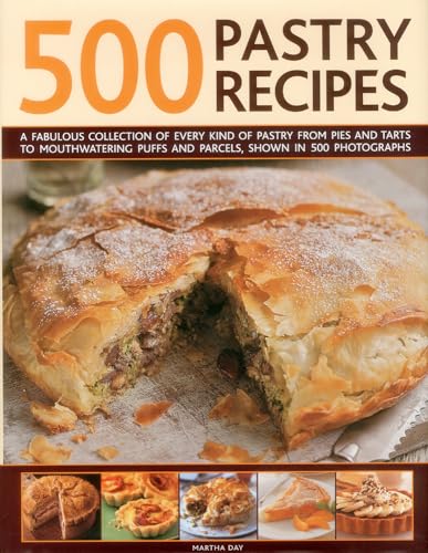 Book cover titled 500 Pastry Recipes featuring a large golden-brown pie and smaller pastry images.