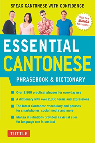 Cantonese phrasebook cover with diverse people and bold blue text.