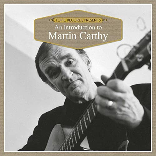 Black and white portrait of Martin Carthy with a guitar, CD cover.