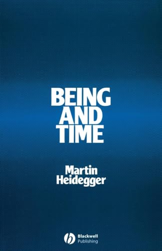 Book cover of Being and Time by Martin Heidegger with white text on blue background.
