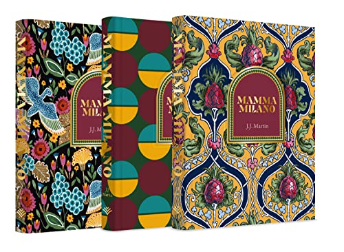 Three books titled “Mamma Milano” with colorful, patterned covers.