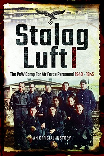 Book cover depicting Stalag Luft I POW camp with airmen and a Nazi emblem.