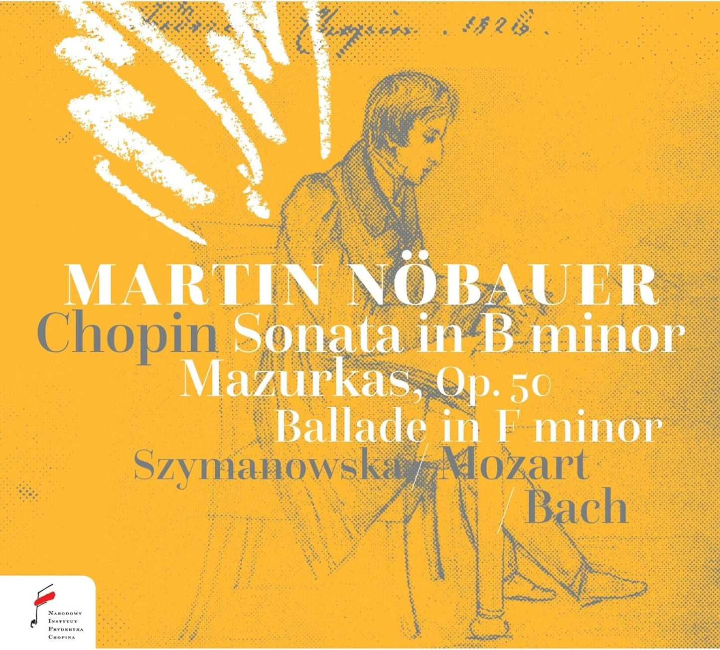 CD cover: portrait of Chopin with yellow and white abstract design.