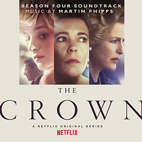 “The Crown” Season 4 soundtrack album cover featuring portraits of cast members.