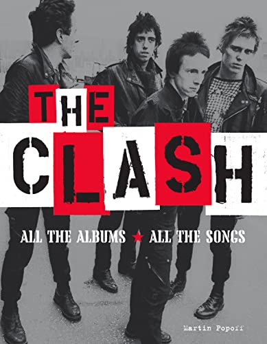 Black and white photo of The Clash band members with red text overlay.