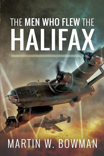 Book cover depicting a WWII Halifax bomber in flight over explosions.