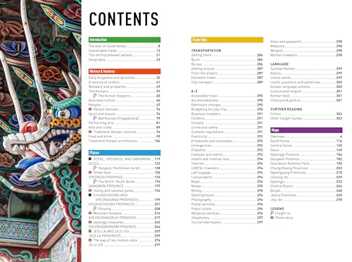 Insight Guides South Korea travel guide open to the contents page.