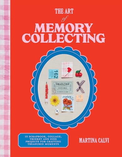Colorful book cover with scrapbooking materials and memorabilia arranged on a table or background.