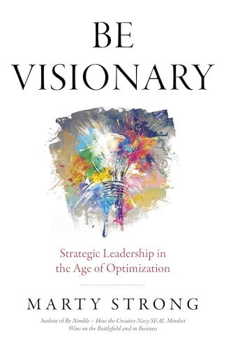 Book cover: "Be Visionary" with abstract paint splash and author name.