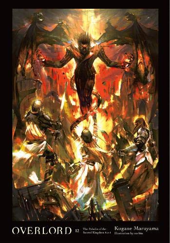Overlord light novel cover: winged figure amidst flames and fallen warriors.