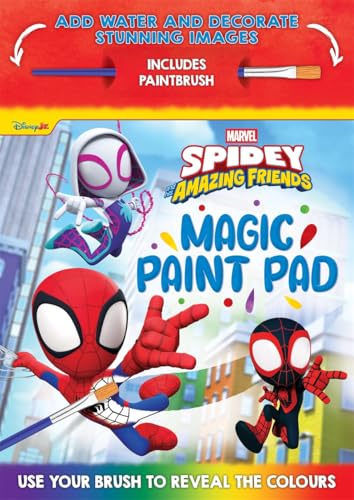 Spidey and his friends on a magic paint pad with a brush.